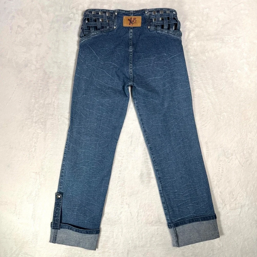 Y2K‎ 90s Cut Out Caged Waist Low Rise Jeans 4 2 Cuffed Convertible Rave Vintage